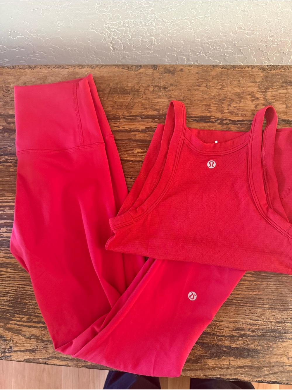 Matching Red Lululemon Set - Wunder Under Leggings & Tank Top - Picture 6 of 7